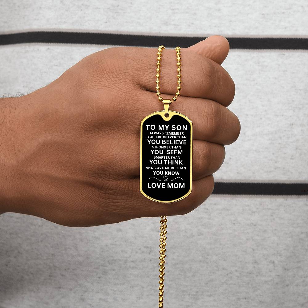 TO MY SON - LOVE MOM - Dog Tag Luxury Military Necklace