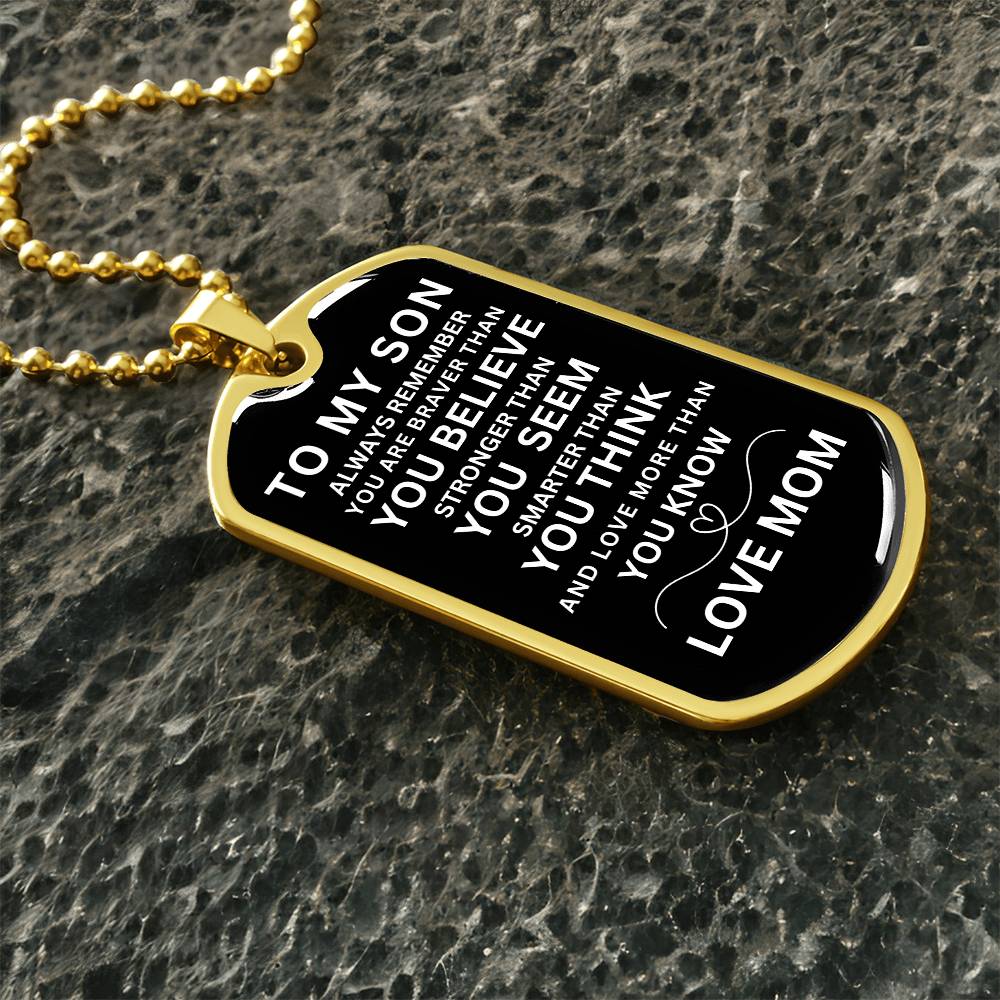TO MY SON - LOVE MOM - Dog Tag Luxury Military Necklace